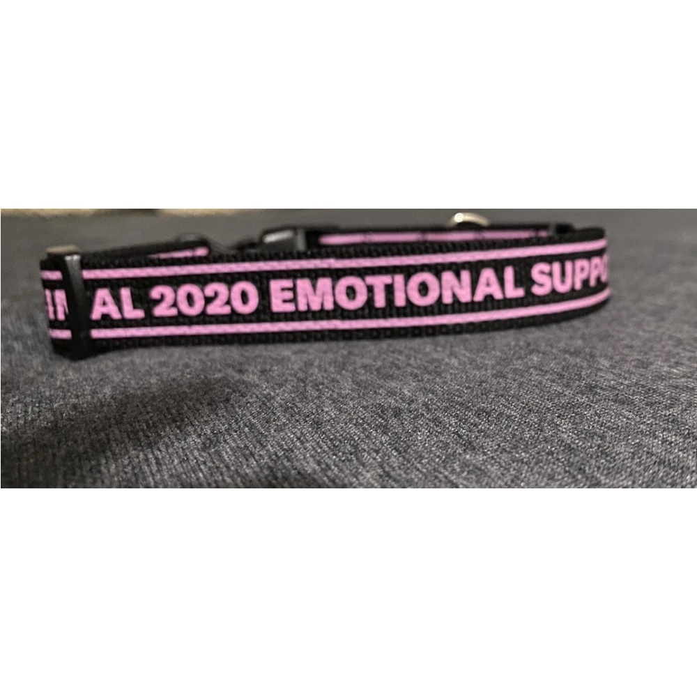 Crooked Media 2020 Emotional Support Animal Adjustable Dog Collar Black/Pink S/M